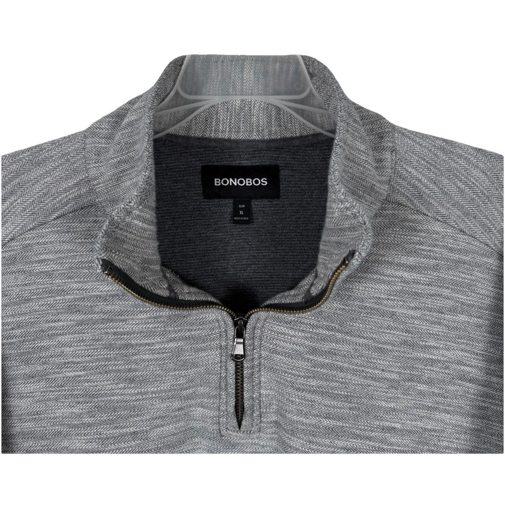 Bonobos Sweater Mens XL Gray Slim Fit Quarter Zip Pullover Cotton Blend Stretch